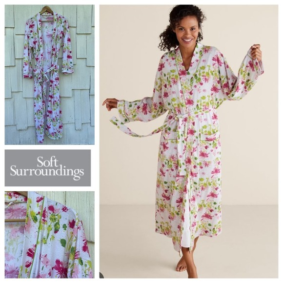 Soft Surroundings Floral Cotton Painterly Robe‎ Small - Picture 1 of 7